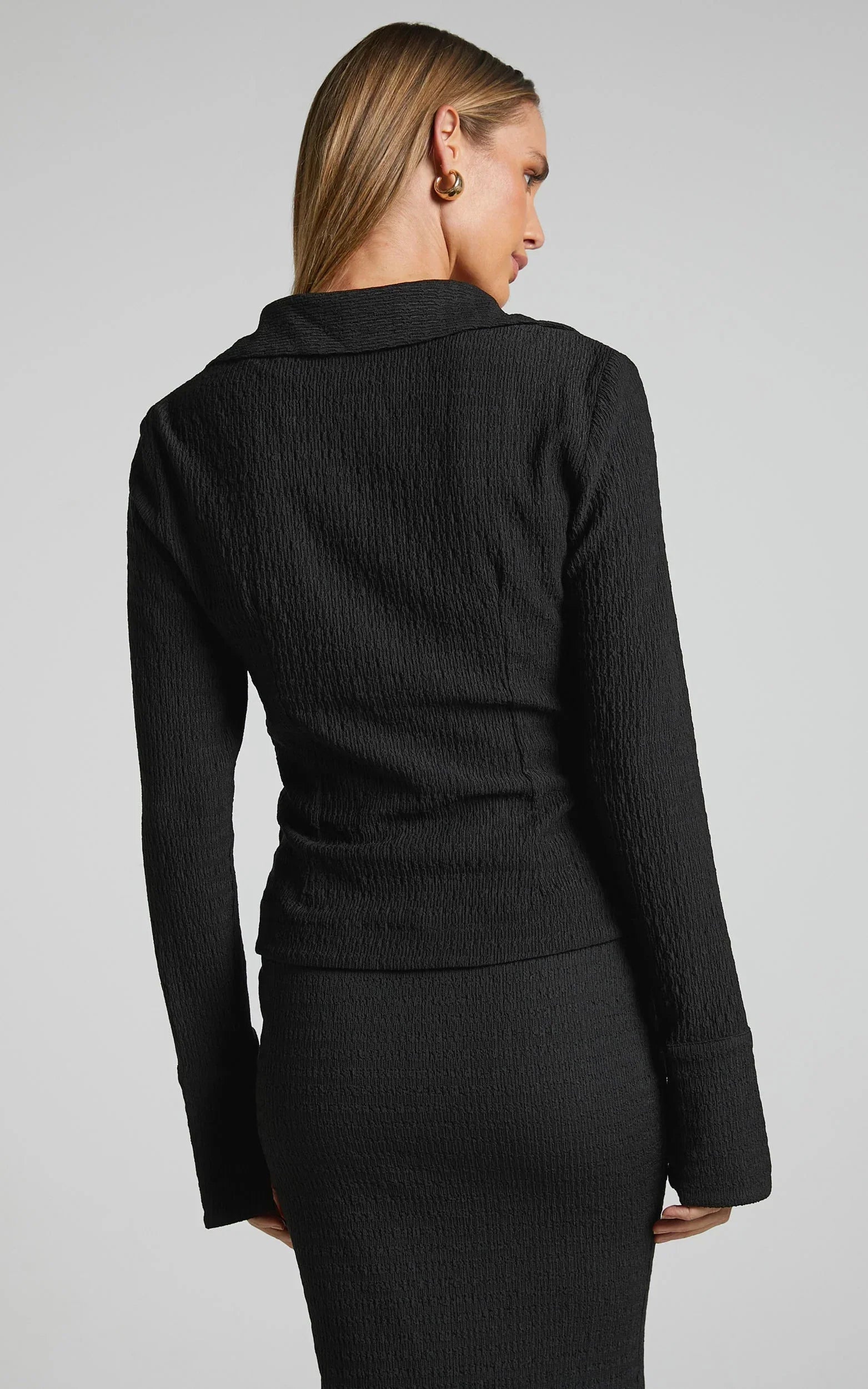 Althea Top - Knot Front Long Sleeve Top in Black