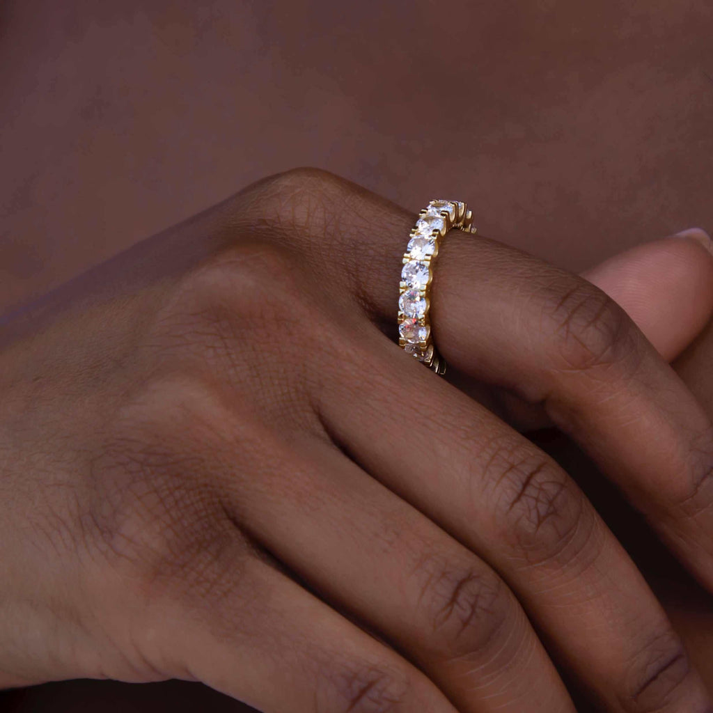 GLD Women 14k Solid Gold 4mm Single Layer Diamond Band Ring-VS Diamonds