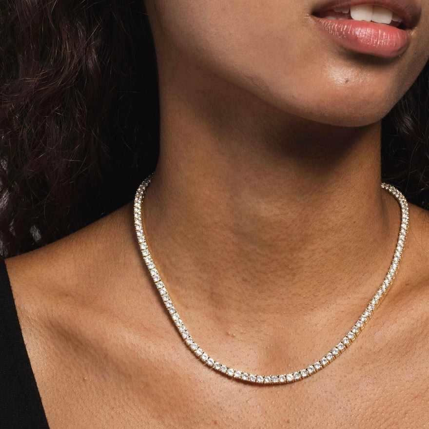 GLD Women 14k Solid Gold Round Cut Tennis Necklace (3mm)