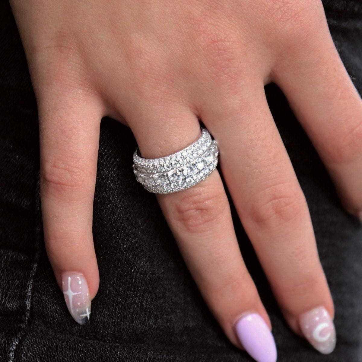 GLD Women 14k Solid Gold White Gold 5 Layer Diamond Band Ring-VS Diamonds