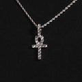 GLD Men Solid White Gold Micro Ankh Cross Pendant-VS Diamonds