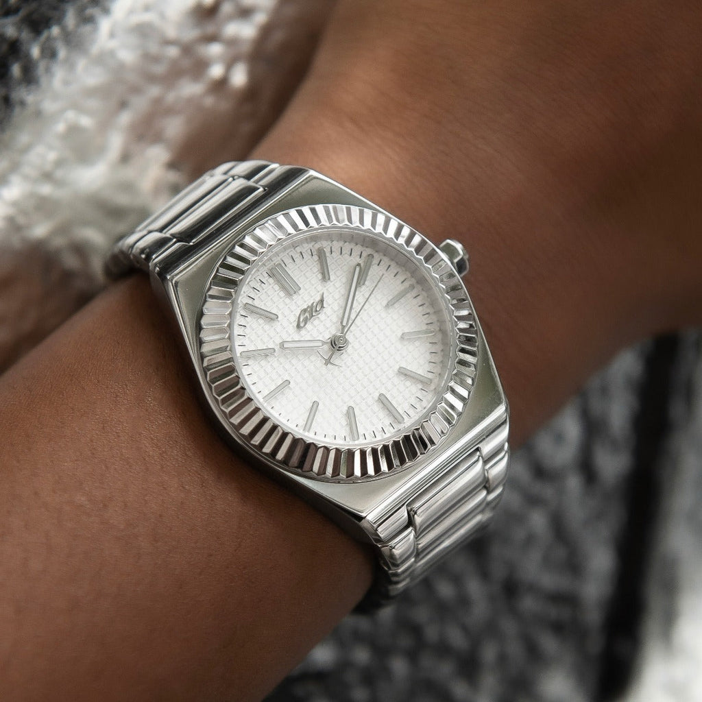 GLD Women 36MM Fluted Bezel Alpha Era in White Gold