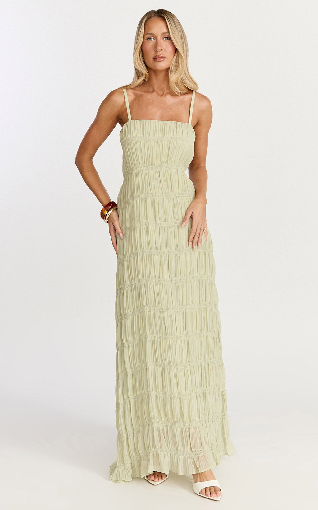 Cleo Maxi Dress - Textured Detail Dress in Sage