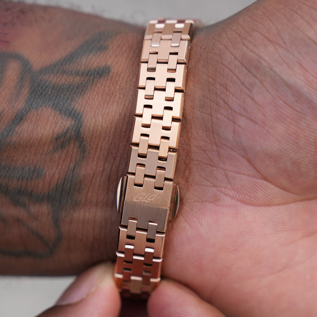GLD Men 25MM Mini Visionary Stainless Steel Band Watch - Rose Gold - Chocolate Brown Dial