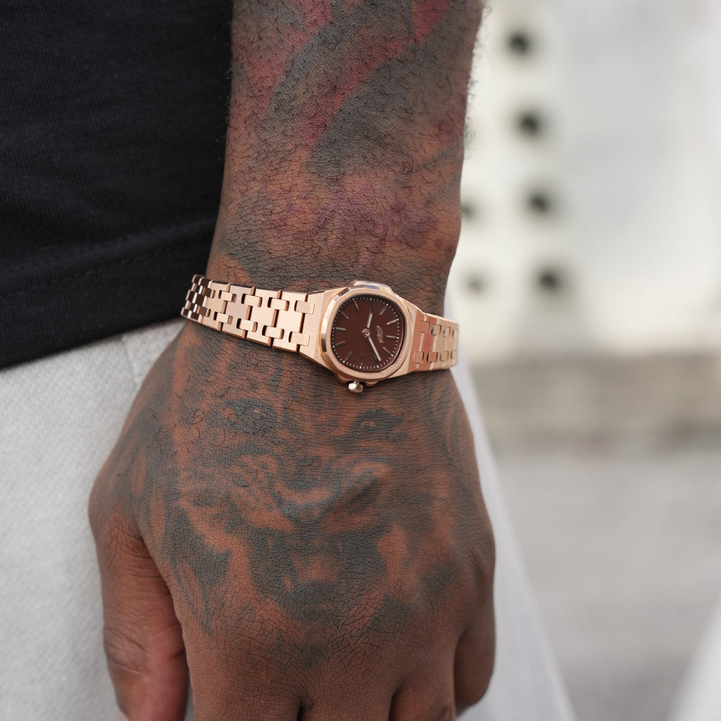 GLD Men 25MM Mini Visionary Stainless Steel Band Watch - Rose Gold - Chocolate Brown Dial