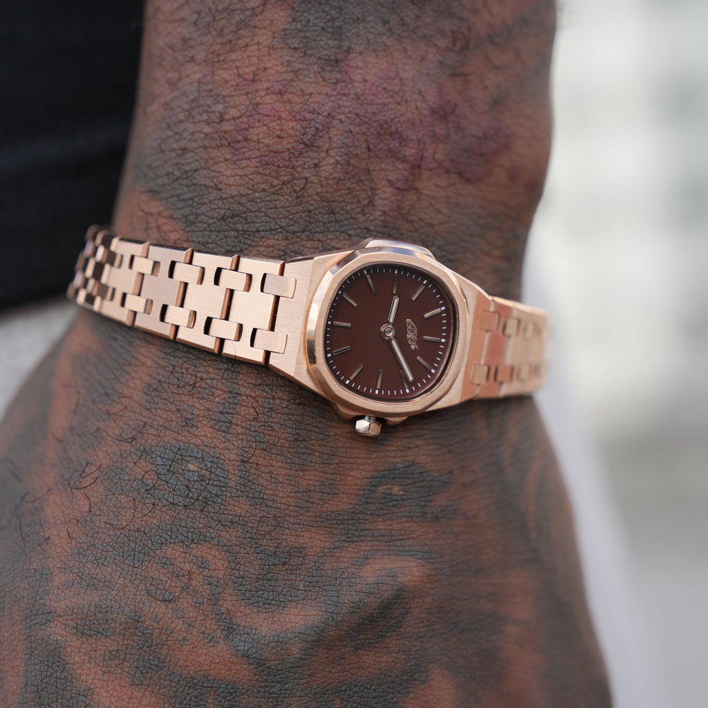 GLD Men 25MM Mini Visionary Stainless Steel Band Watch - Rose Gold - Chocolate Brown Dial