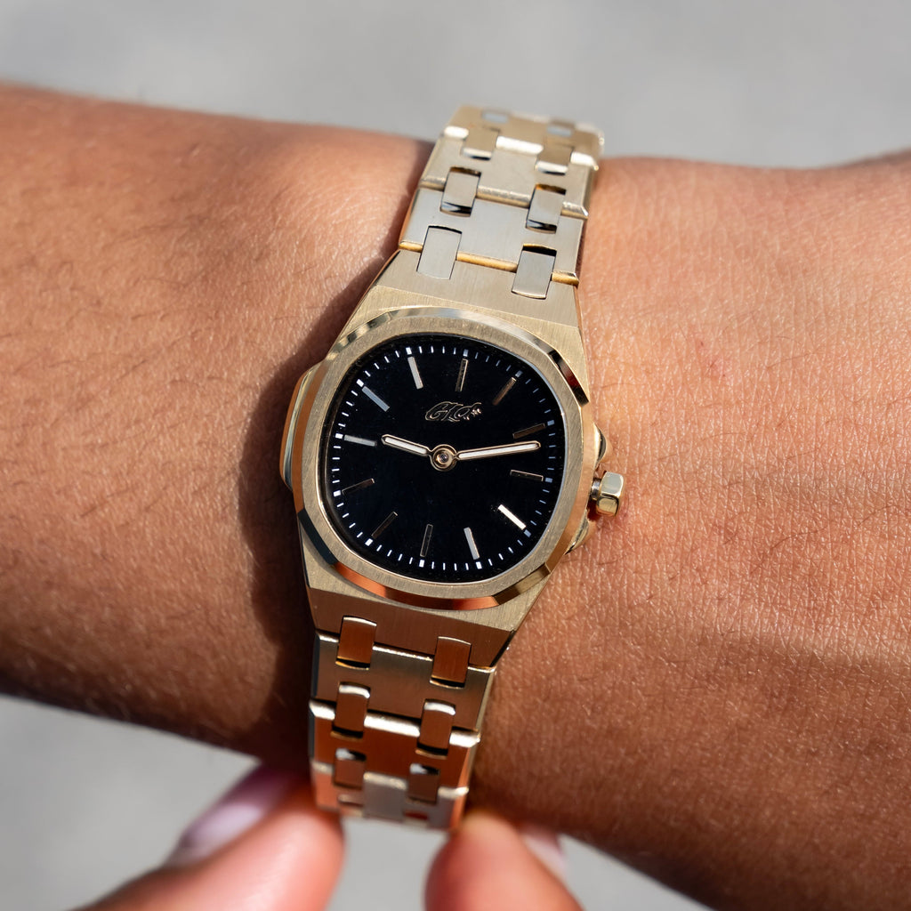 GLD Women 25MM Mini Visionary Stainless Steel Band Watch - Gold - Black Dial