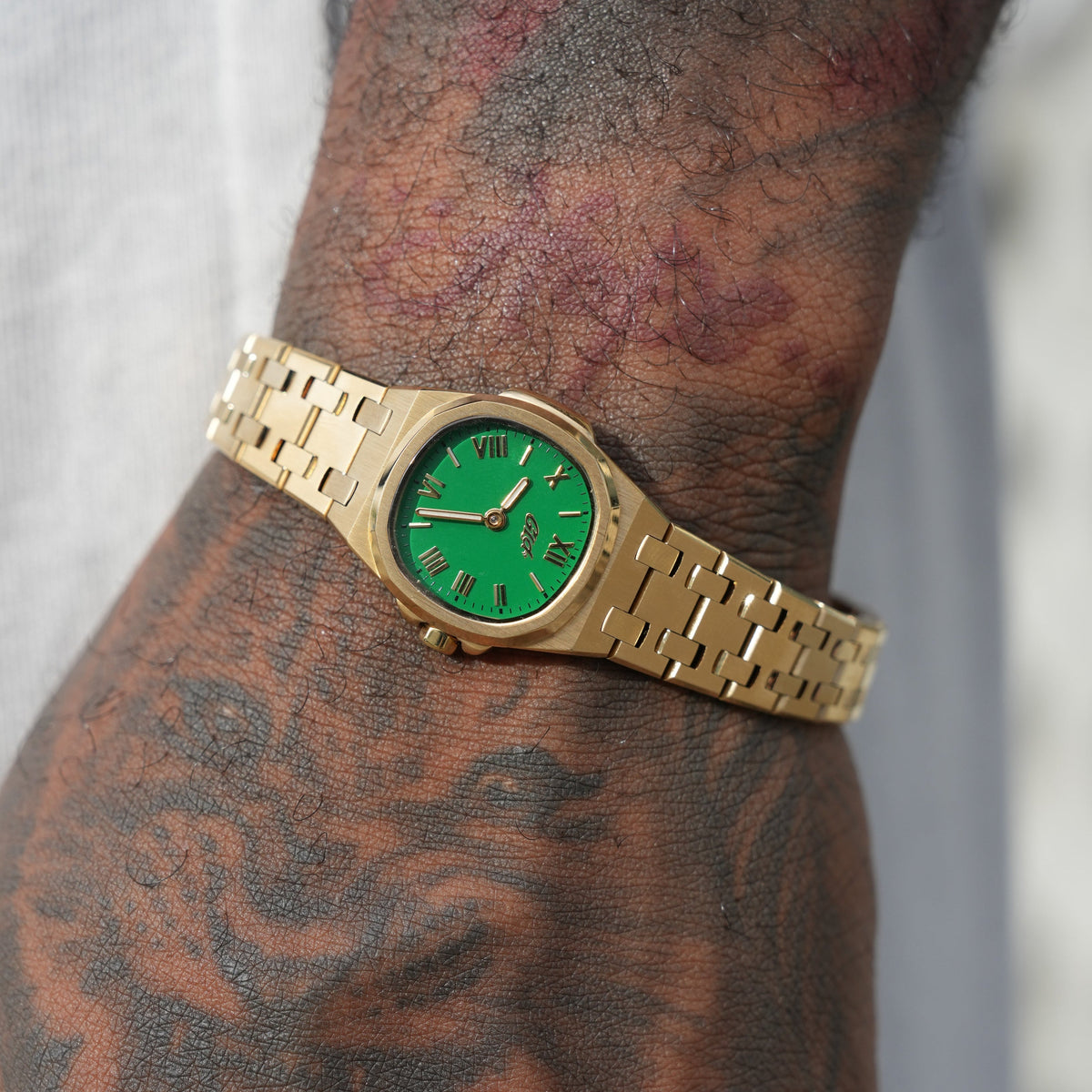 GLD Men 25MM Mini Visionary Stainless Steel Band Watch - Gold - Emerald Green Dial