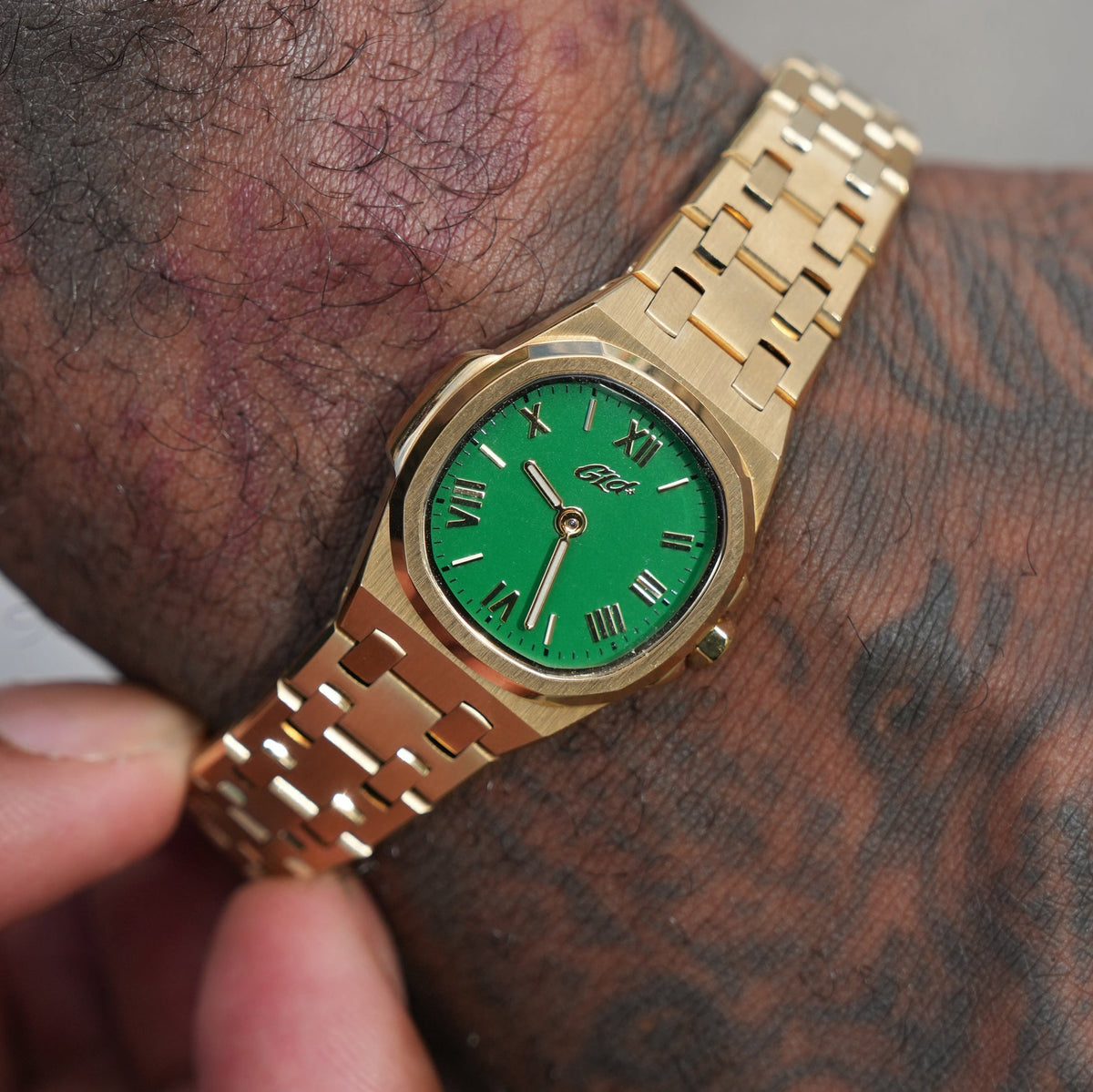 GLD Men 25MM Mini Visionary Stainless Steel Band Watch - Gold - Emerald Green Dial