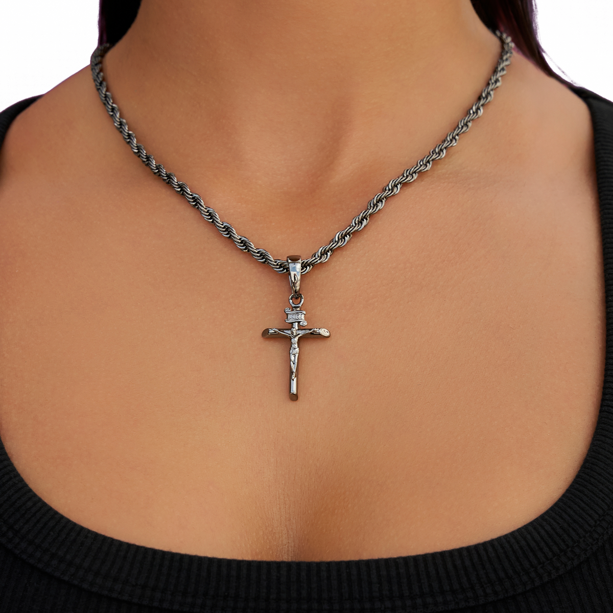 GLD Women Crucifix Cross Pendant in Black