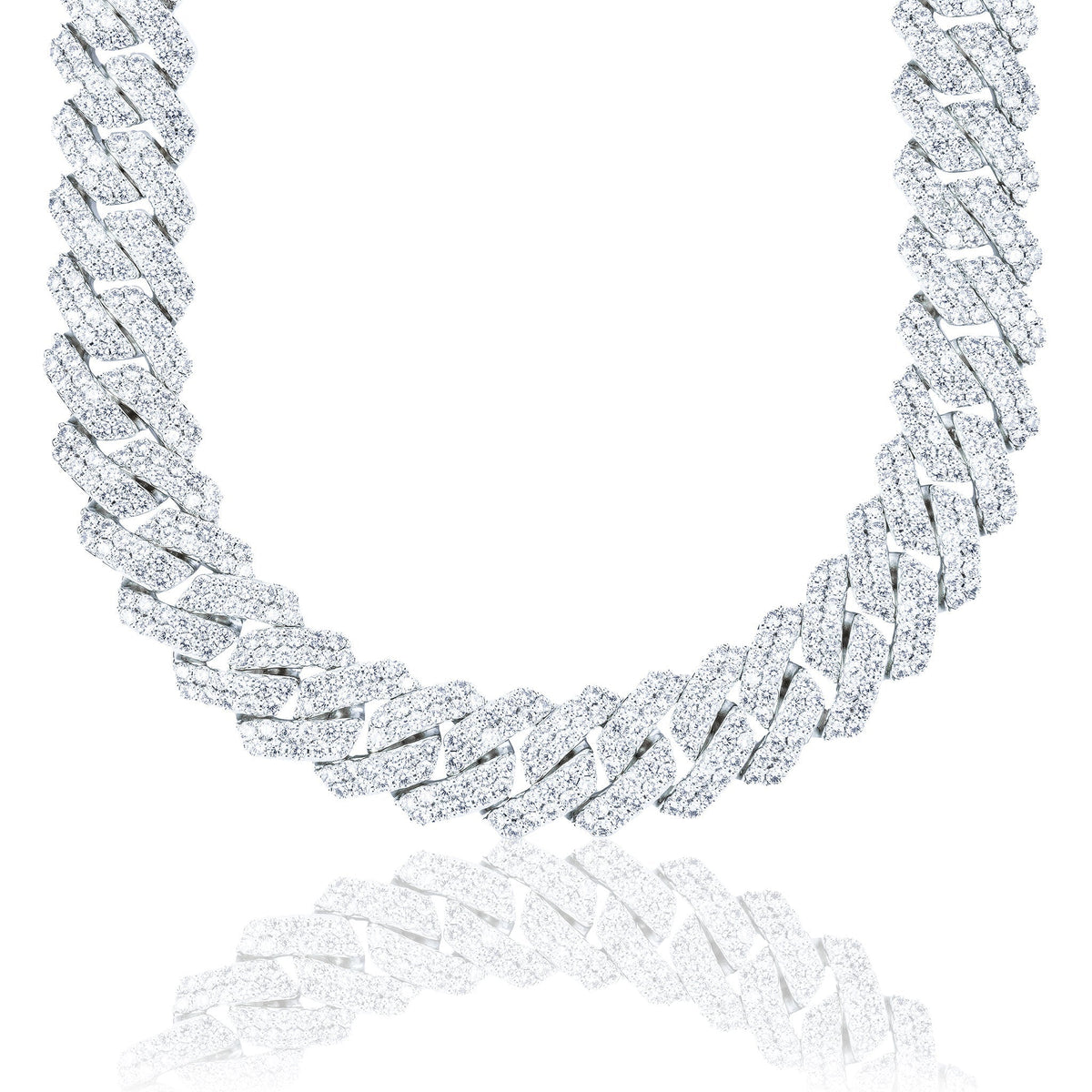 GLD Men Moissanite Diamond Prong Cuban Chain in Sterling Silver - 19mm