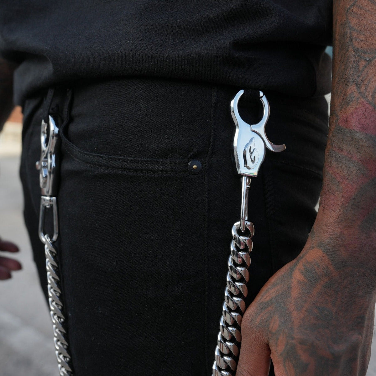 GLD Men 19MM Miami Cuban w/ 65MM Carabiner Pant Chain in White Gold