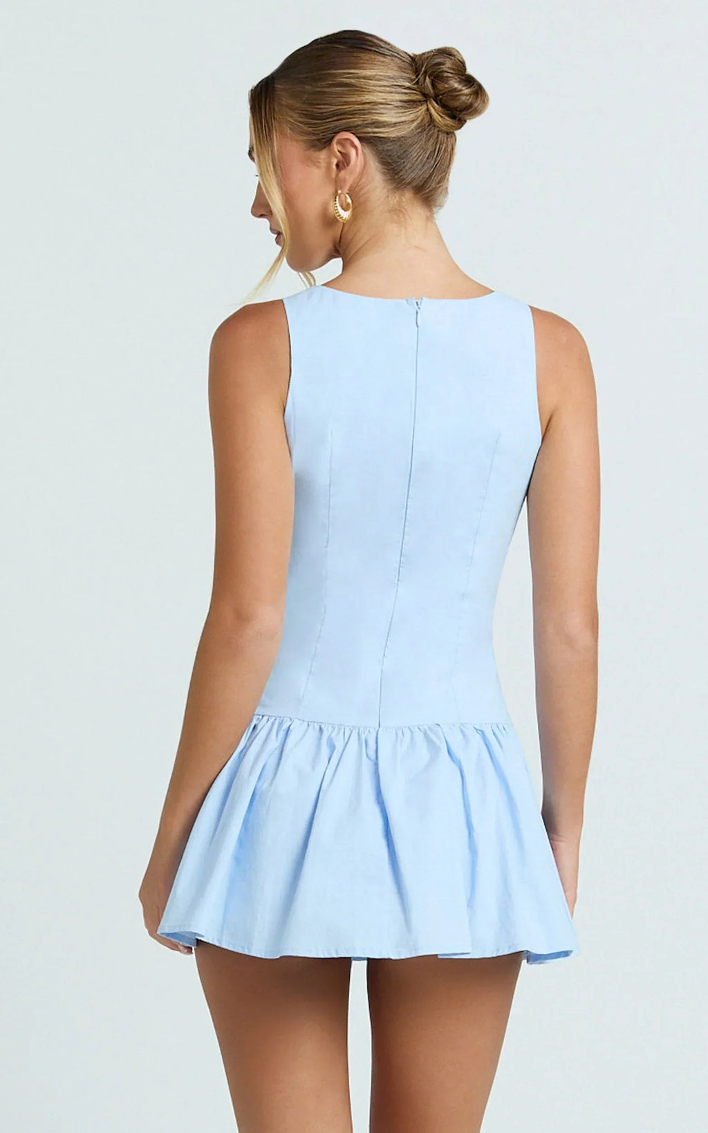 Izira Mini Dress - Boat Neck Drop Waist Shift Dress in Blue