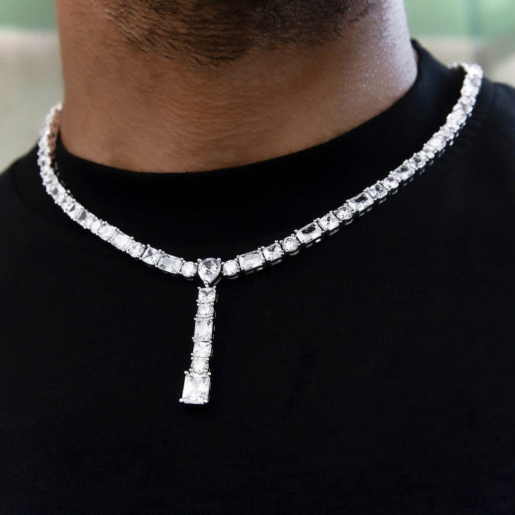 GLD PROMO Multi Diamond Lariat Chain in White Gold