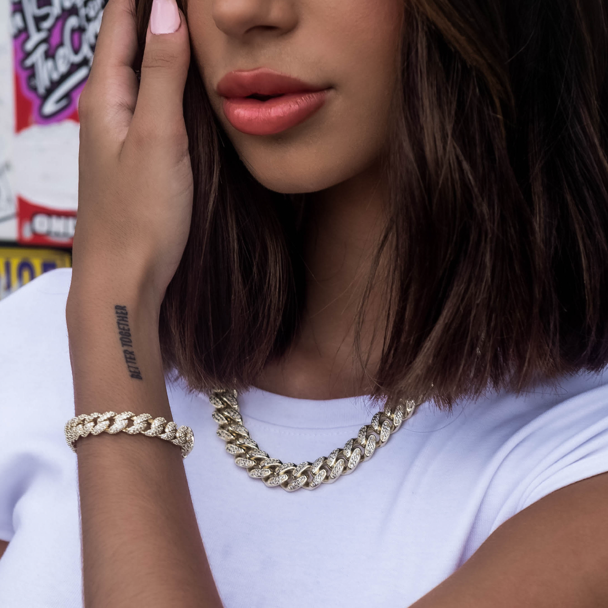 GLD Women Diamond Cuban Link Necklace in Yellow Gold- 12mm