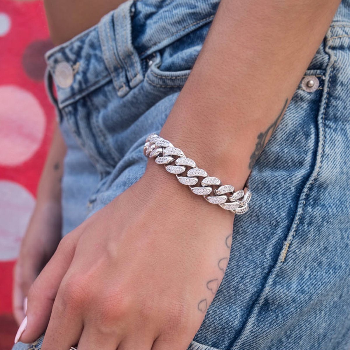 GLD Women Diamond Cuban Link Bracelet in White Gold - 12mm