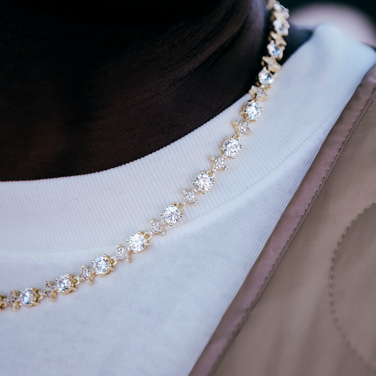 GLD Men Round Stone Star Tennis Chain in Yellow Gold - 8mm