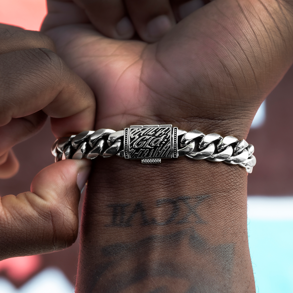 GLD PROMO Signature Cuban Link Bracelet in White Gold - 12mm