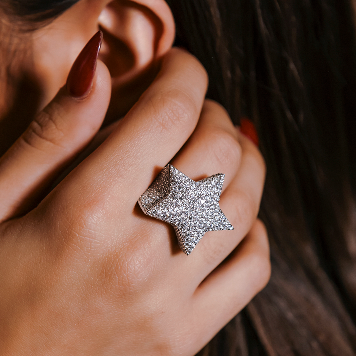 GLD Women Star Ring in White Gold Vermeil