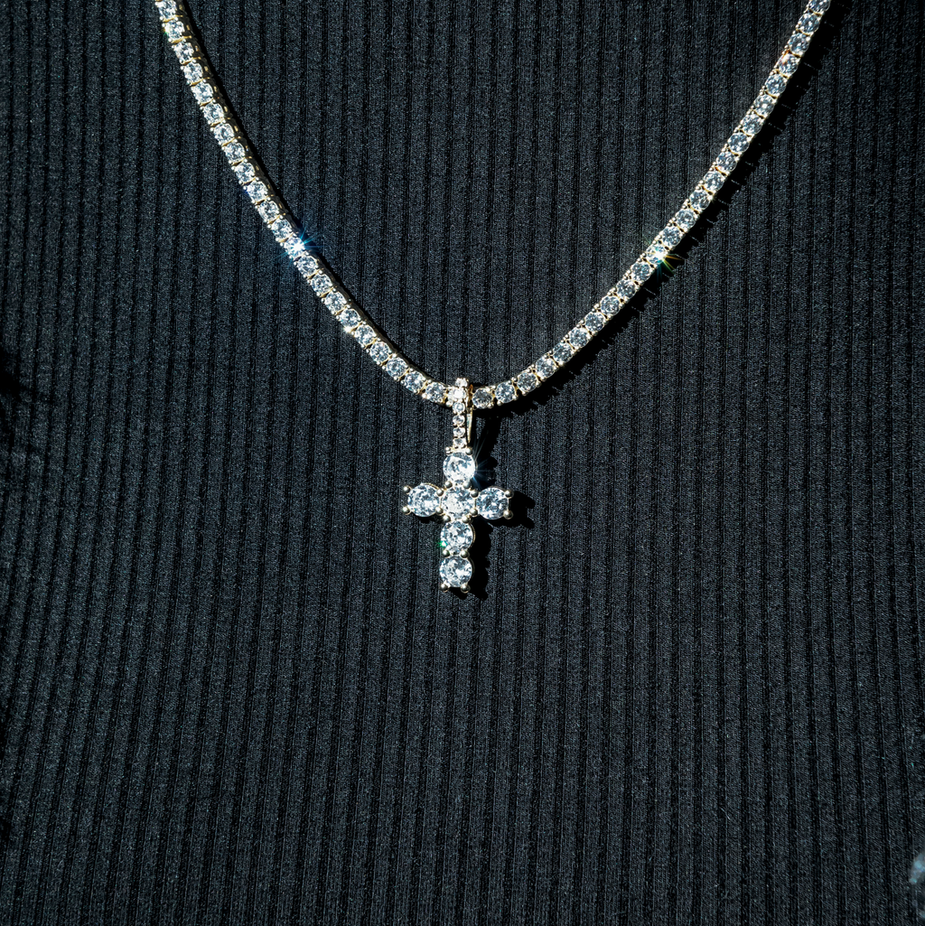 GLD Women Iced Micro Round Cross in Yellow Gold