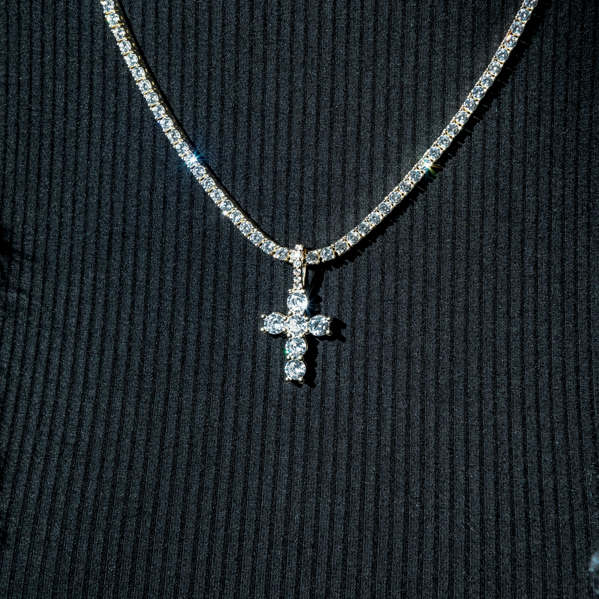 GLD Women Iced Micro Round Cross in Yellow Gold