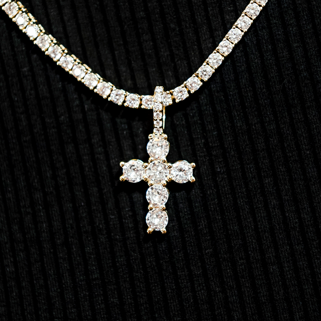 GLD Women Iced Micro Round Cross in Yellow Gold