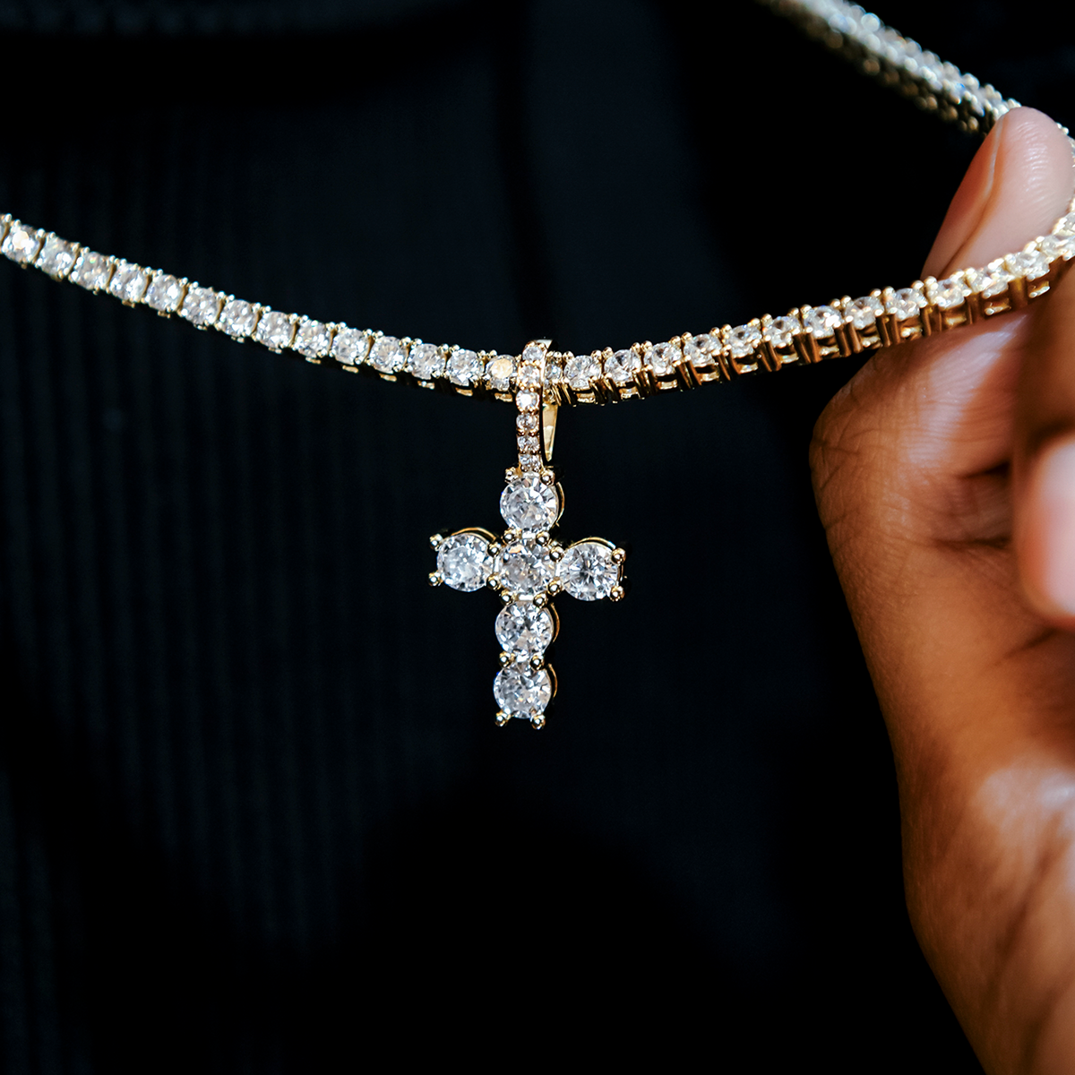 GLD Women Iced Micro Round Cross in Yellow Gold