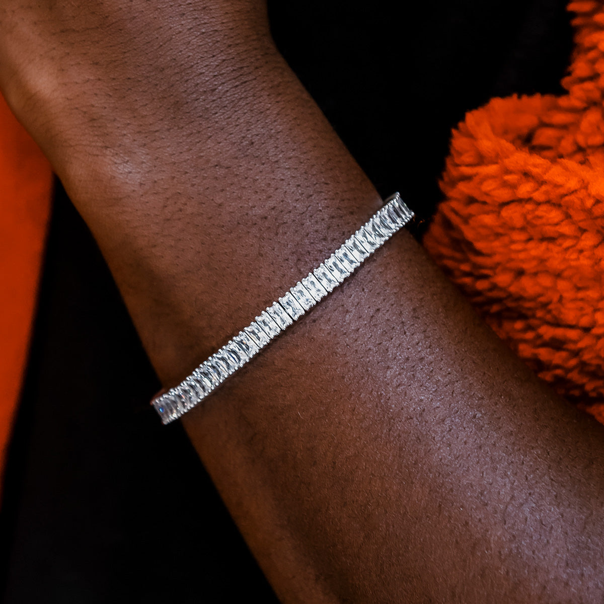 GLD Men Diamond Baguette Tennis Bracelet in White Gold- 6mm
