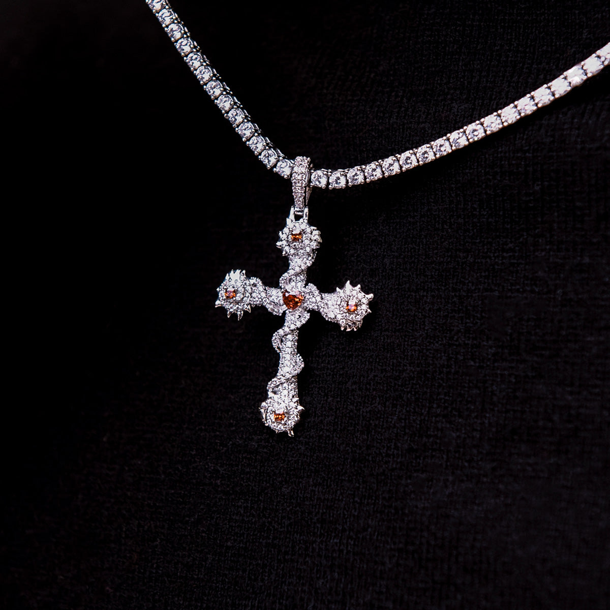 GLD Men Ruby Iced Spiked Cross