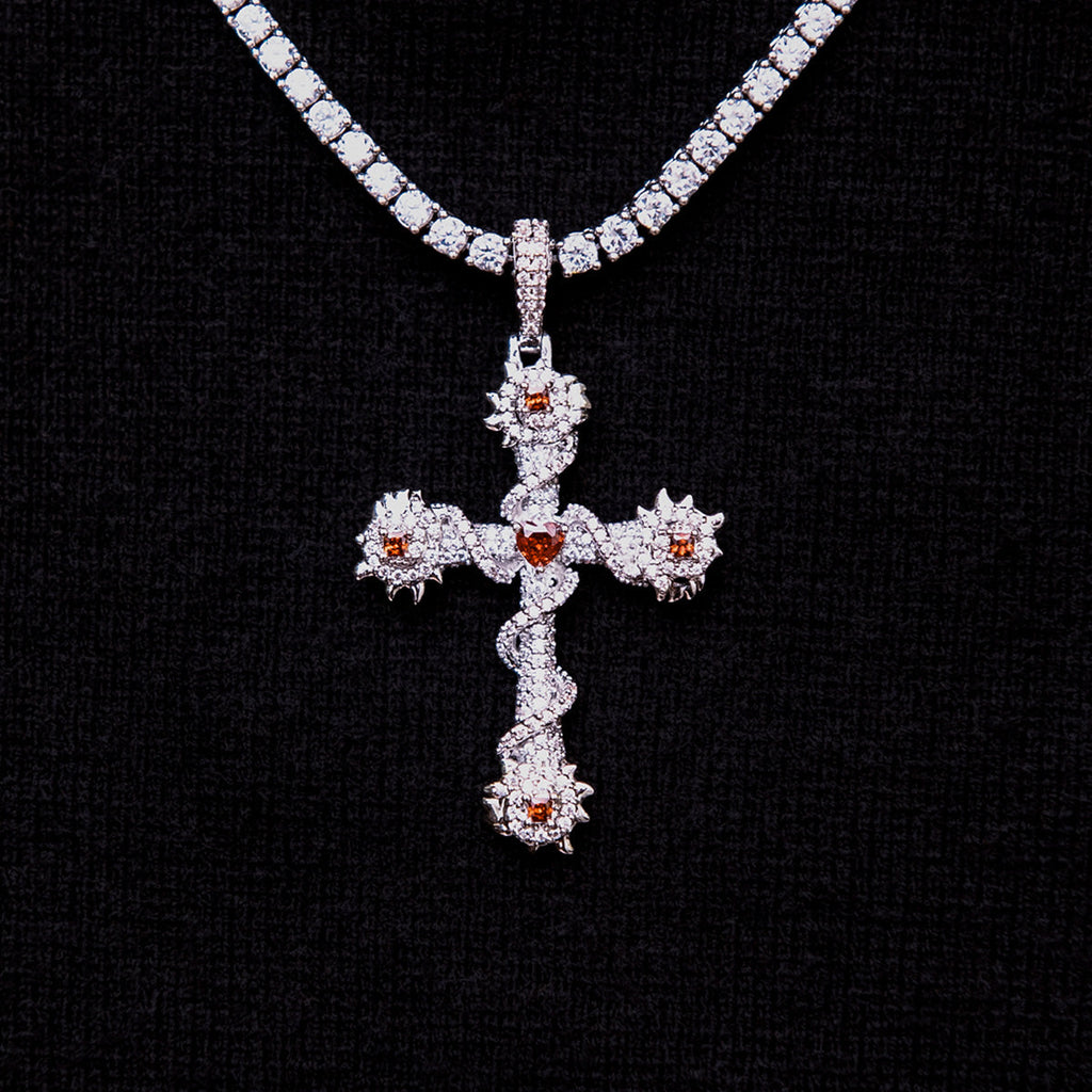 GLD Men Ruby Iced Spiked Cross