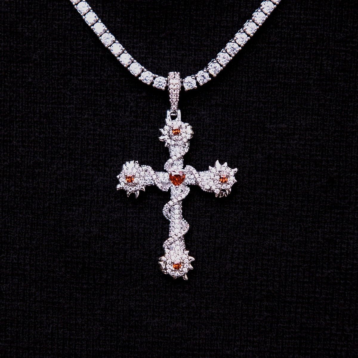GLD Men Ruby Iced Spiked Cross