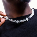 GLD PROMO Baguette Cross Evil Eye Chain in White Gold - 16mm