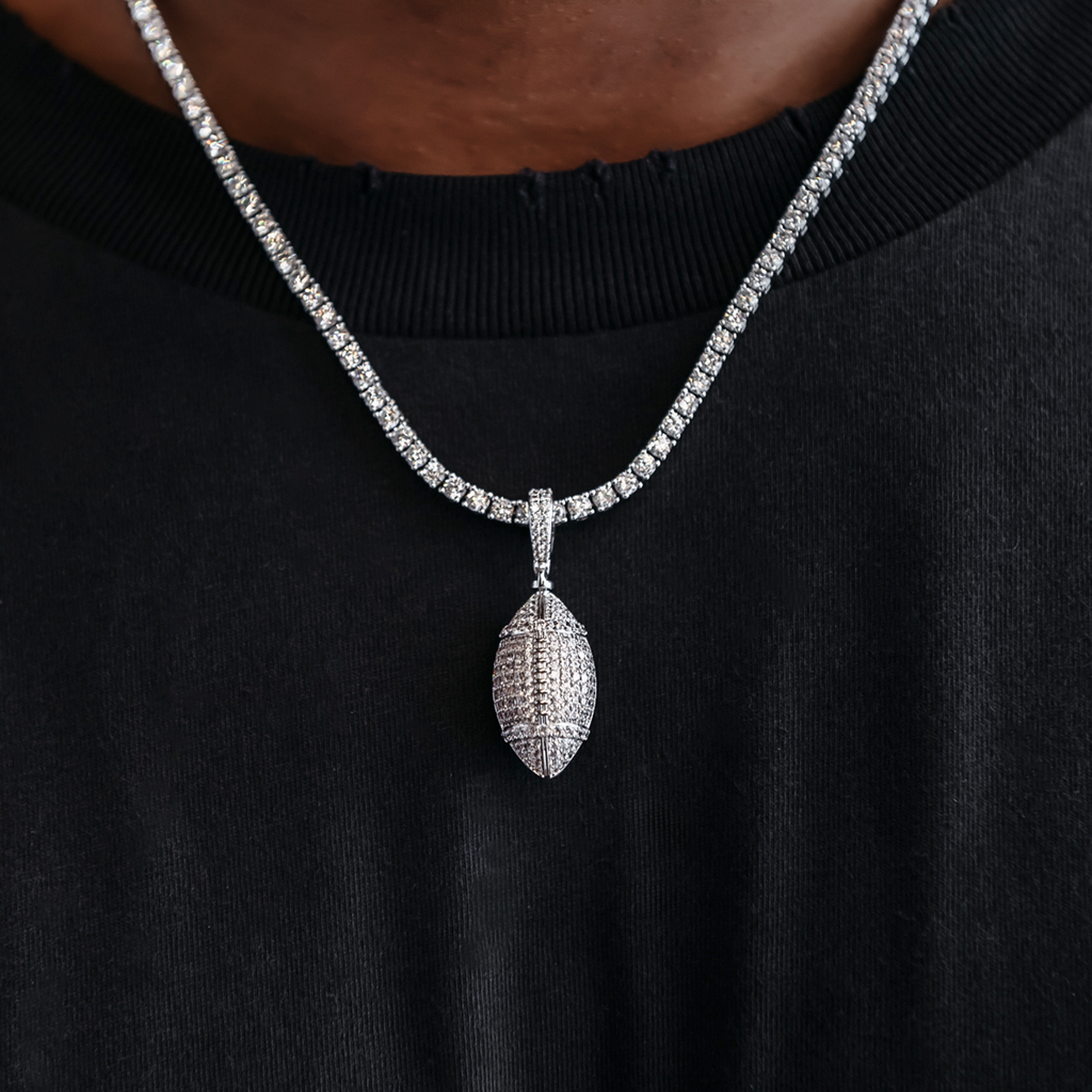 GLD Men Iced Football Pendant in White Gold