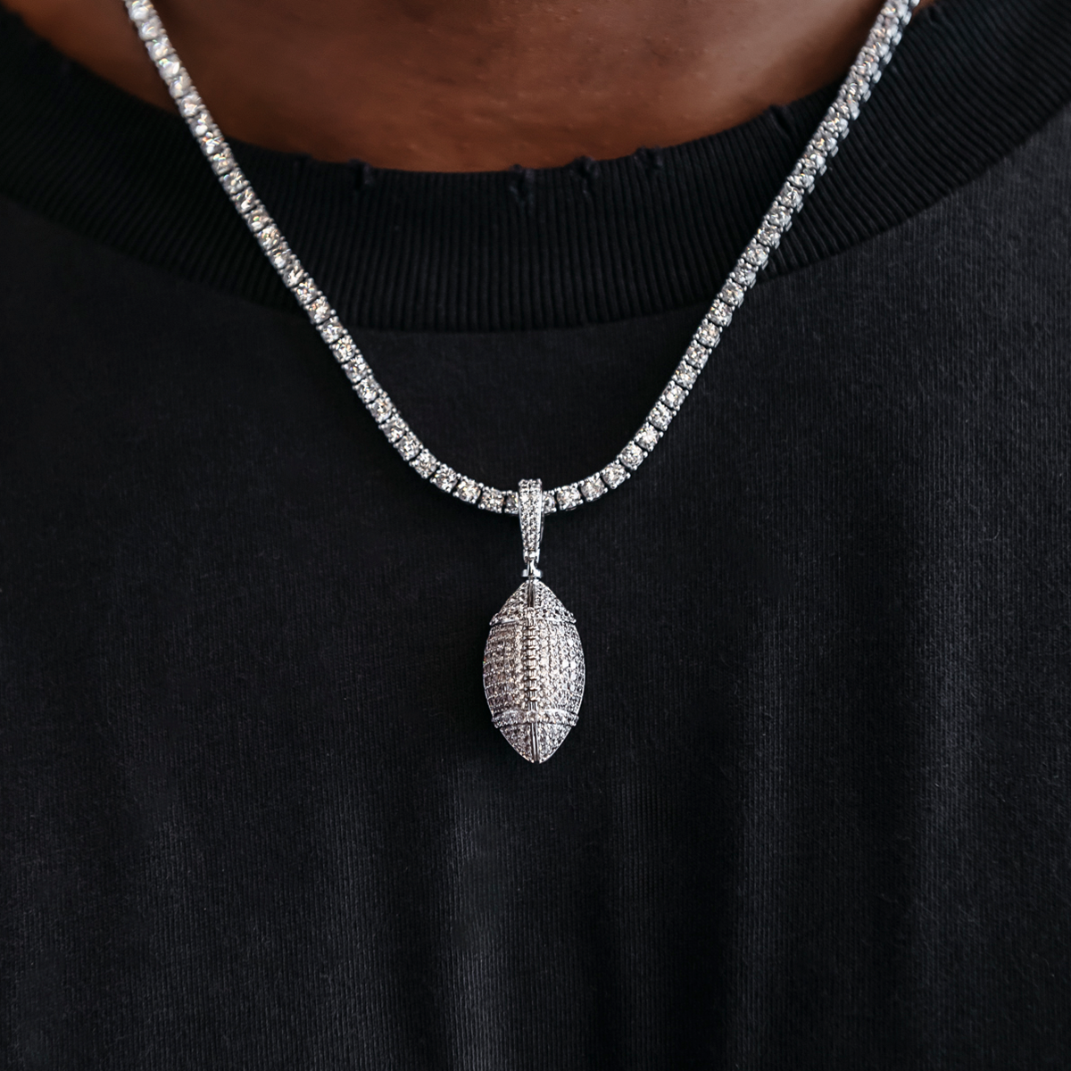 GLD Men Iced Football Pendant in White Gold
