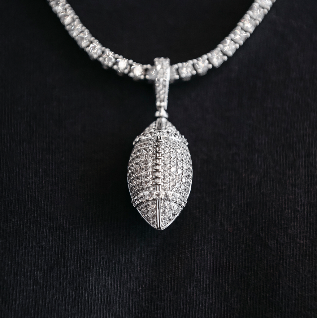 GLD Men Iced Football Pendant in White Gold