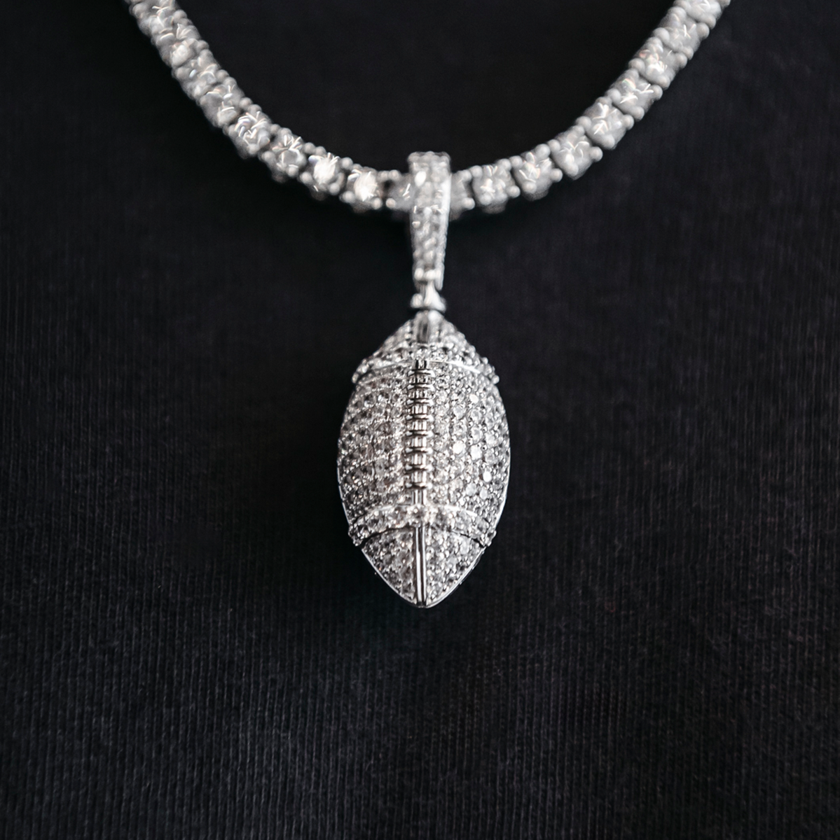 GLD Men Iced Football Pendant in White Gold