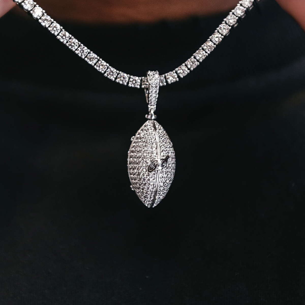 GLD Men Iced Football Pendant in White Gold