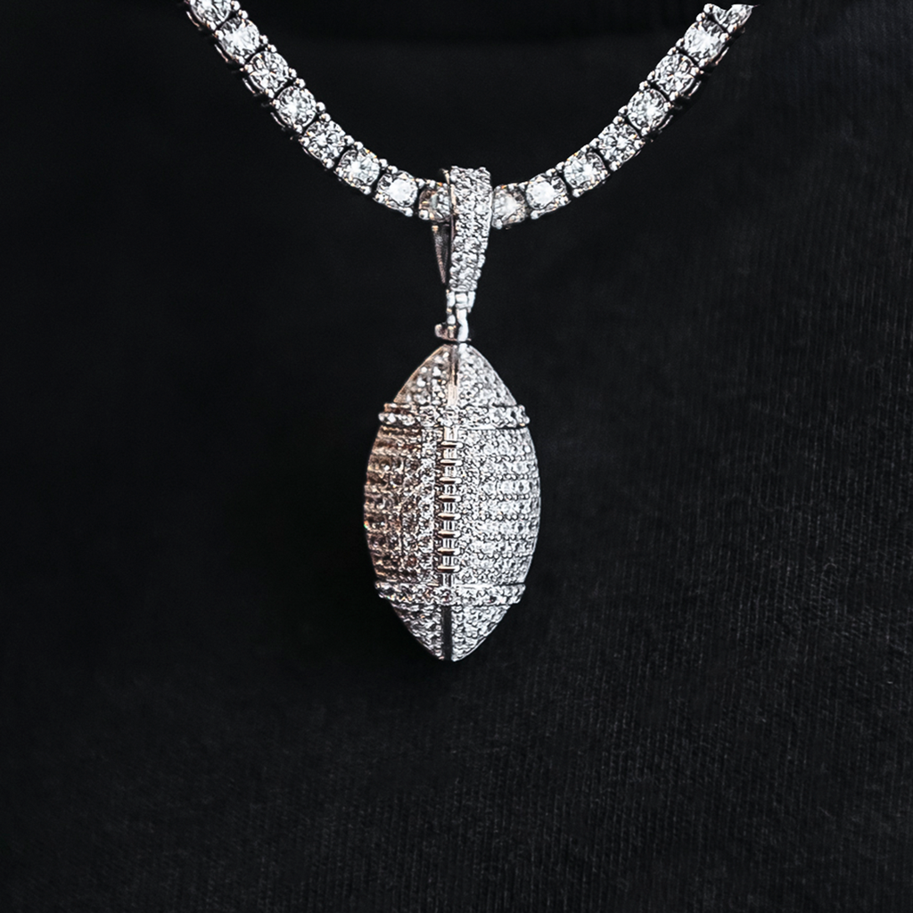 GLD Men Iced Football Pendant in White Gold