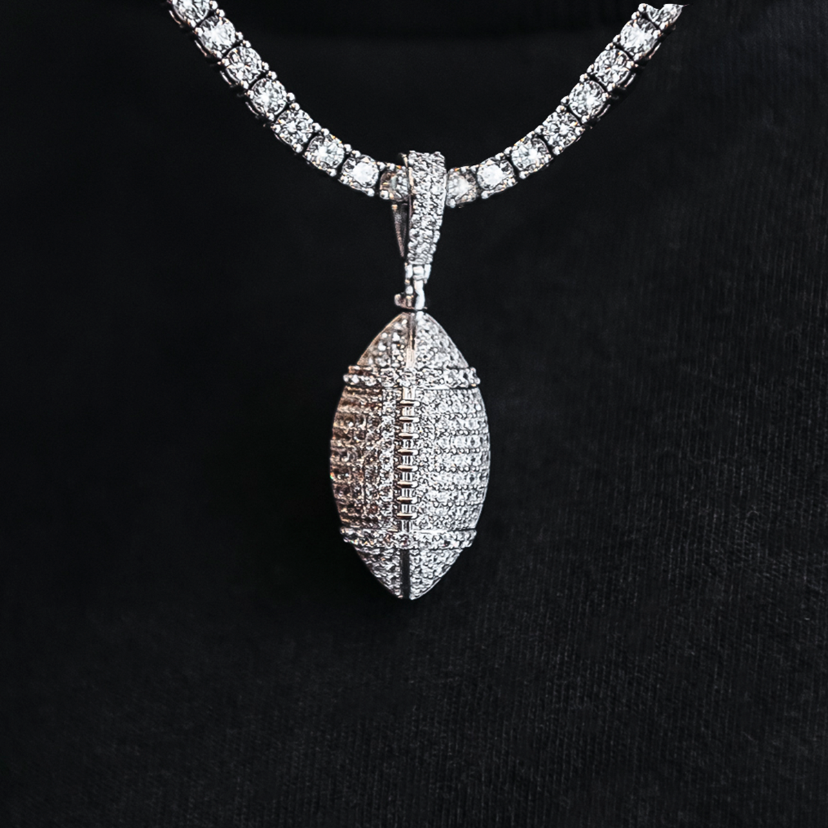 GLD Men Iced Football Pendant in White Gold