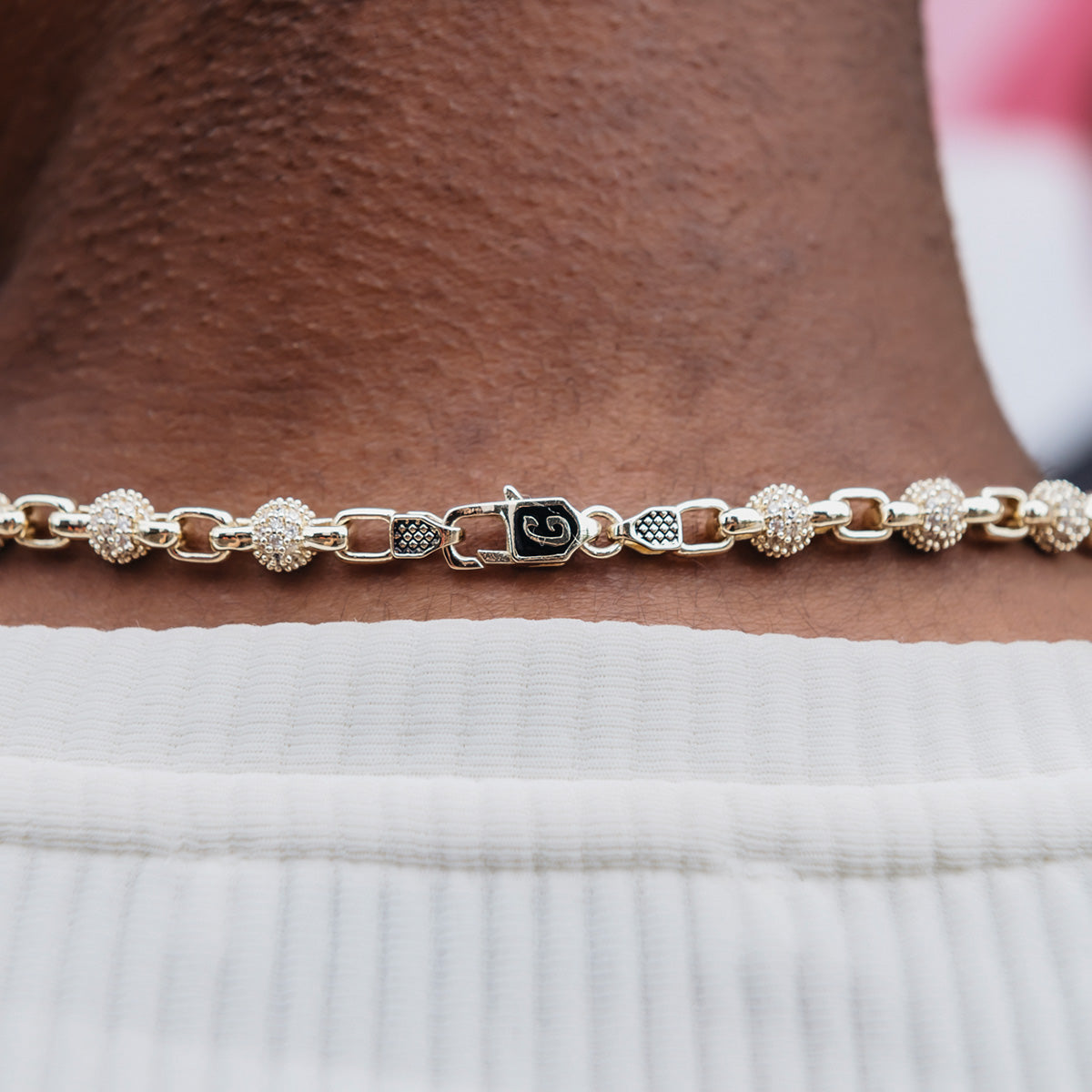 GLD PROMO Iced Ball Box Link Chain in Yellow Gold