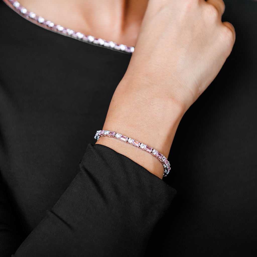 GLD PROMO Pink Diamond Baguette Tennis Bracelet