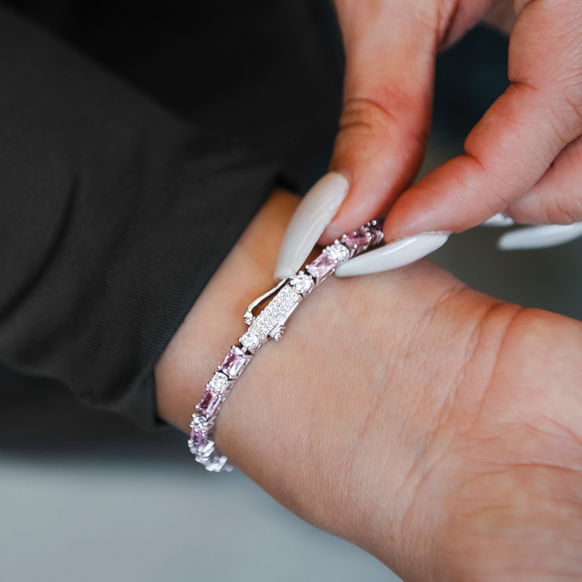 GLD PROMO Pink Diamond Baguette Tennis Bracelet