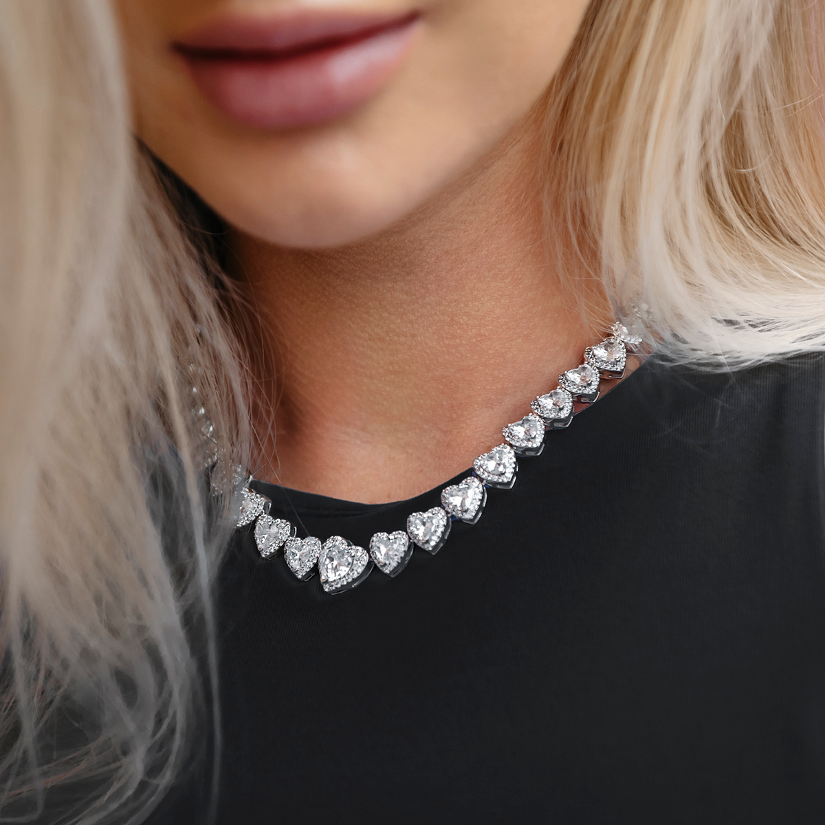 GLD Women Diamond Heart Cluster Necklace + Earrings Set