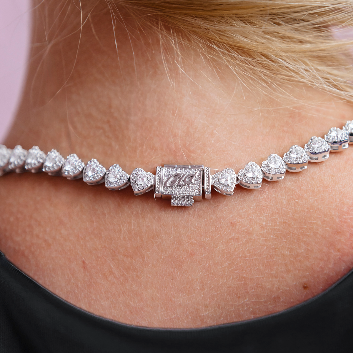 GLD Women Diamond Heart Cluster Necklace + Earrings Set