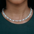 GLD Women Round Stone Star Tennis Necklace in White Gold - 8mm