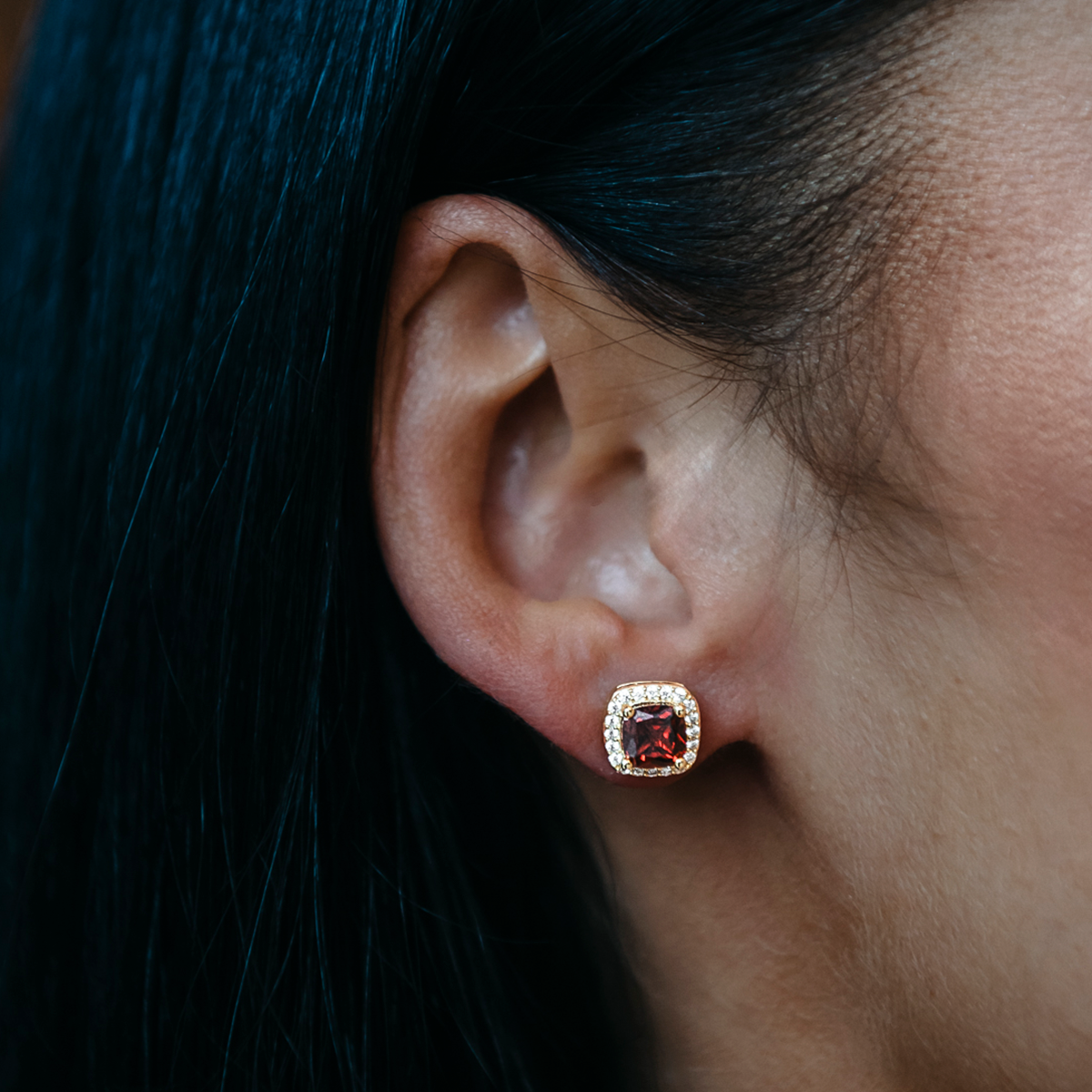 GLD Women Ruby Cushion Cut Earrings