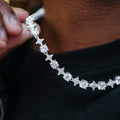 GLD Men Round Stone Star Tennis Chain in White Gold - 8mm