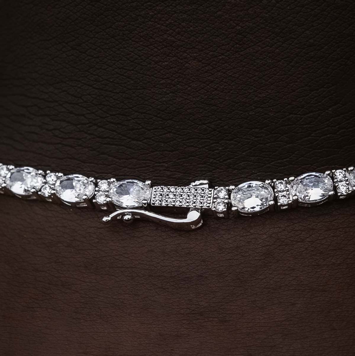 GLD Men Diamond Mixed Oval Cut Tennis Chain in White Gold - 3mm