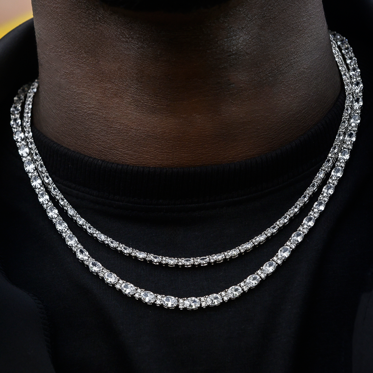 GLD Men 3mm + 5mm Diamond Mixed Oval Cut Tennis Chain Bundle