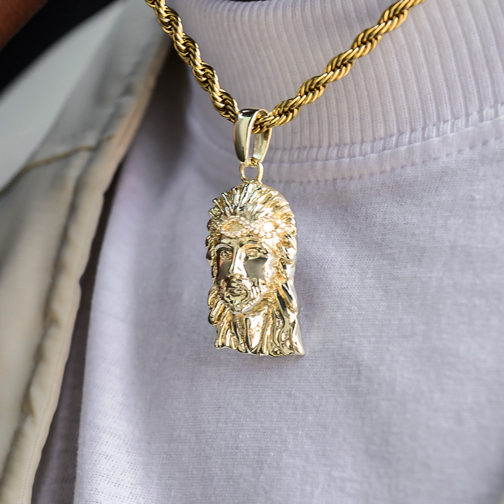GLD PROMO Diamond Crown Portrait of Jesus Pendant